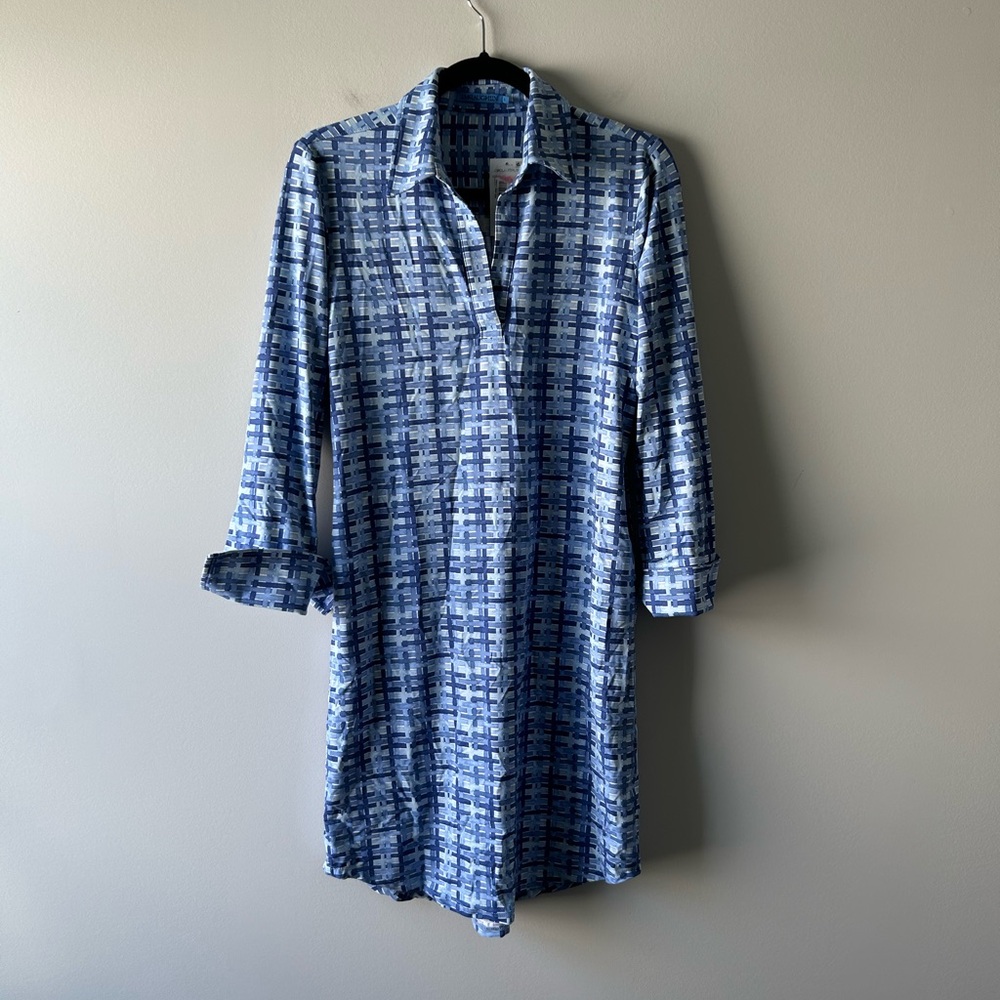 J. McLaughlin blue printed pullover shirt dress